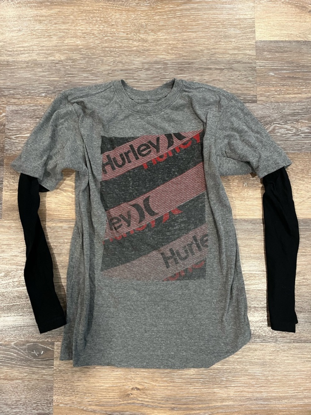Hurley Kid’s  Layered-Look Long Sleeve Shirt - Gray/Black